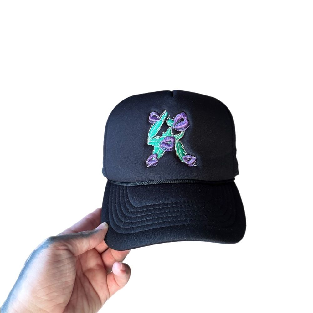 Black Floral Embroidered Cap